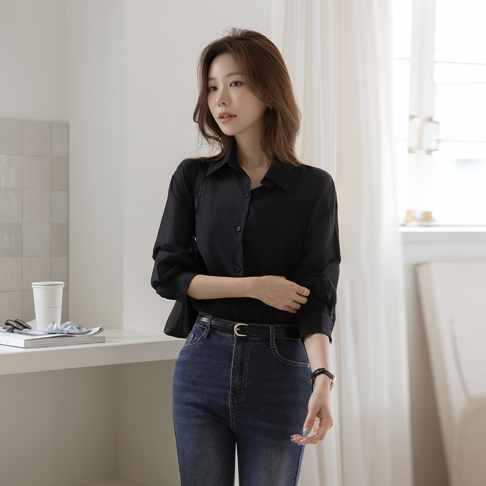 灯光 透视 丝滑 天丝 衬衫