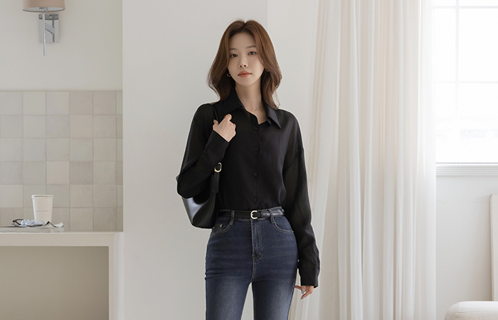 灯光 透视 丝滑 天丝 衬衫