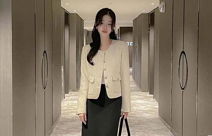 古典 圆领 粗呢 夹克