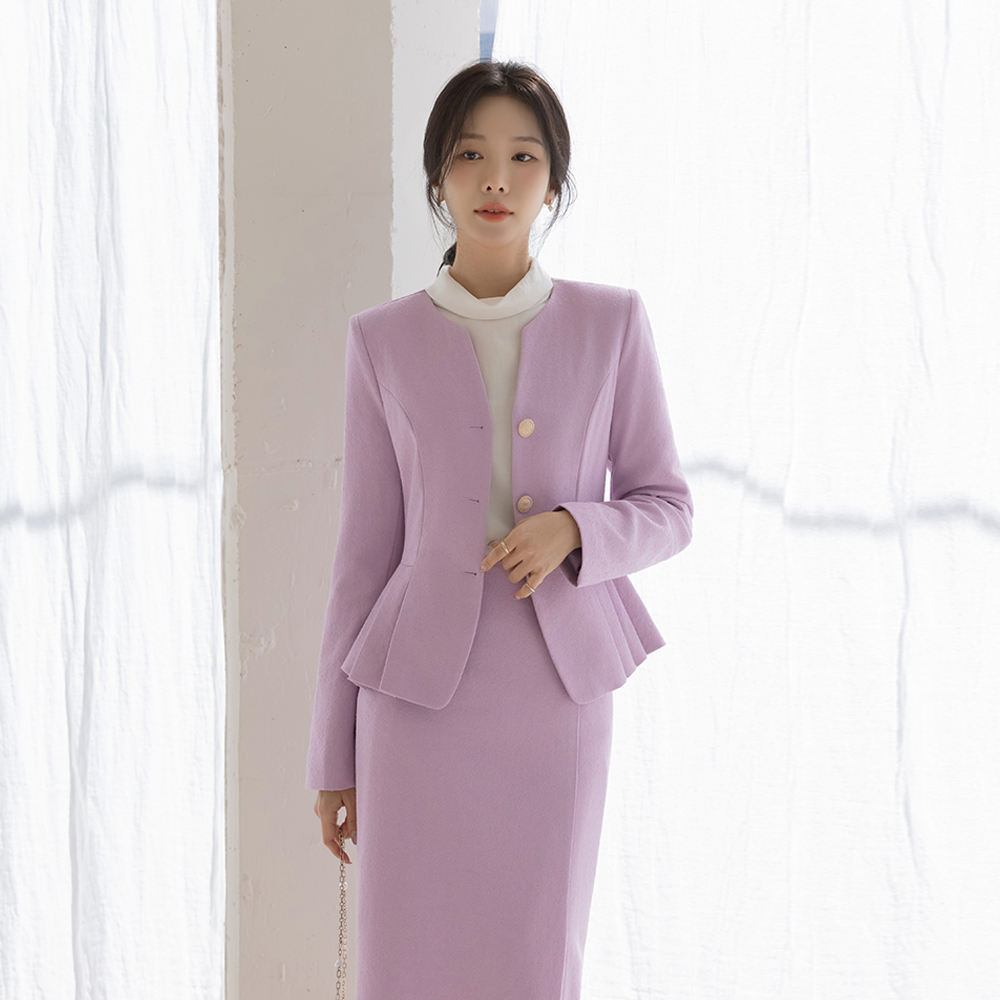 无领 荷叶边 粗呢 Set-up 夹克