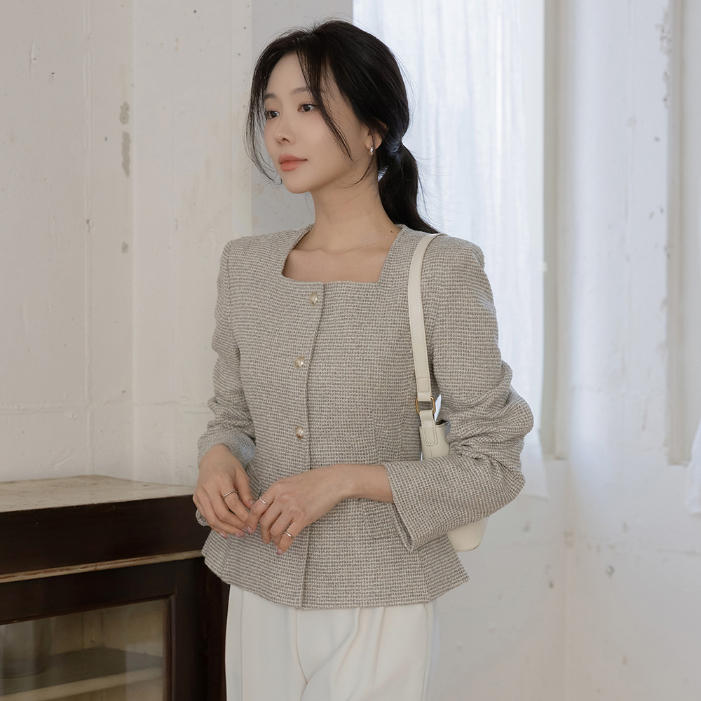 方领 修身 粗呢 夹克