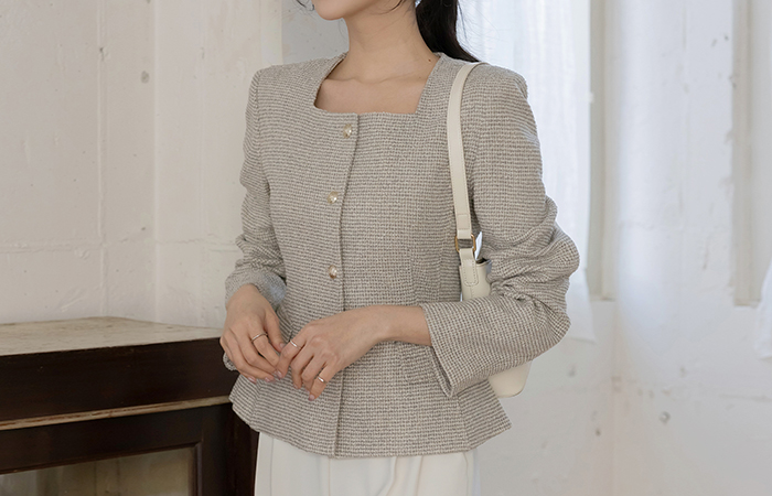 方领 修身 粗呢 夹克