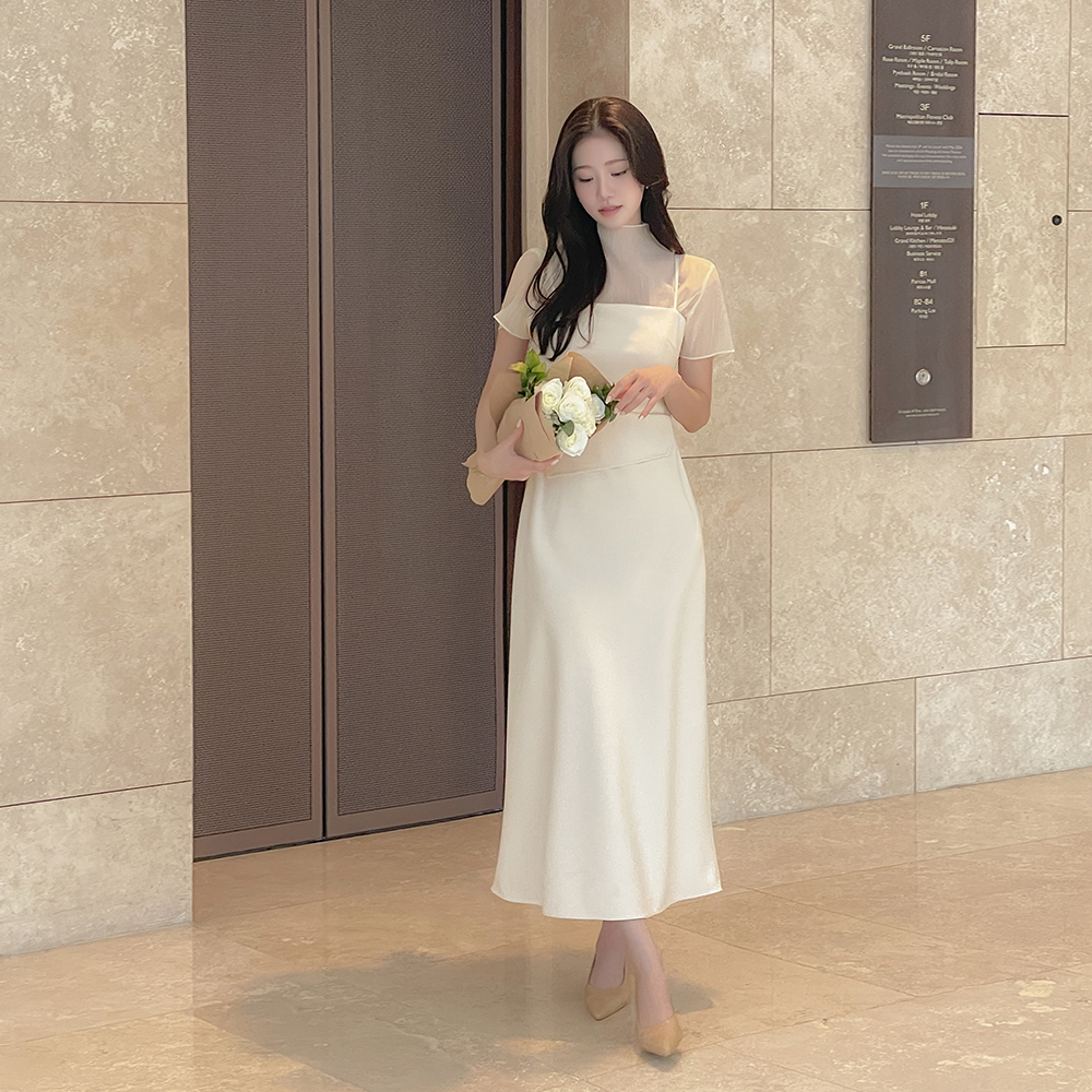 两件套 风格 褶皱 吊带背心 长款 连衣裙