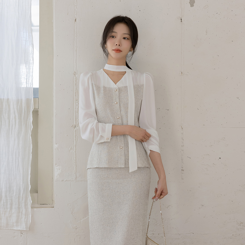 Jenny 粗呢 配色 Set-up 罩衫(+围巾)