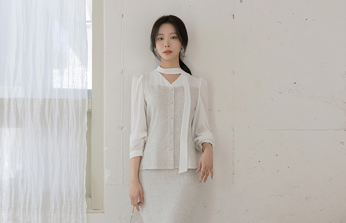 Jenny 粗呢 配色 Set-up 罩衫(+围巾)