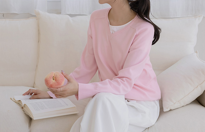 Macaron V字领 插肩袖 针织衫