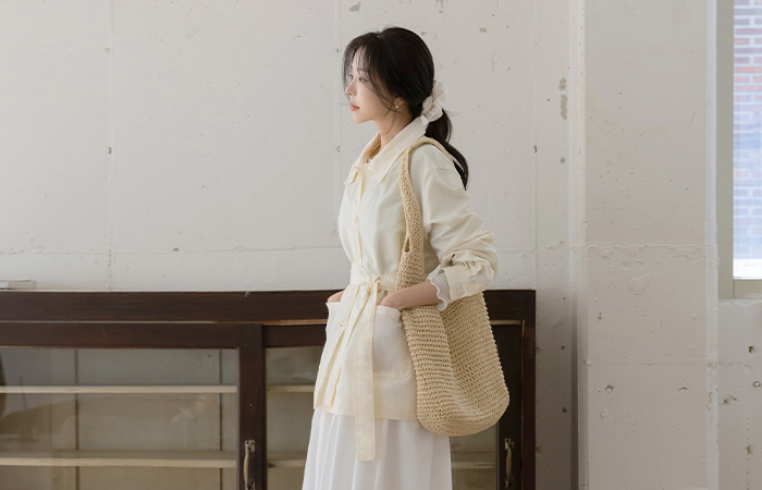 翻领 宽松 尼龙 夹克(+腰带)