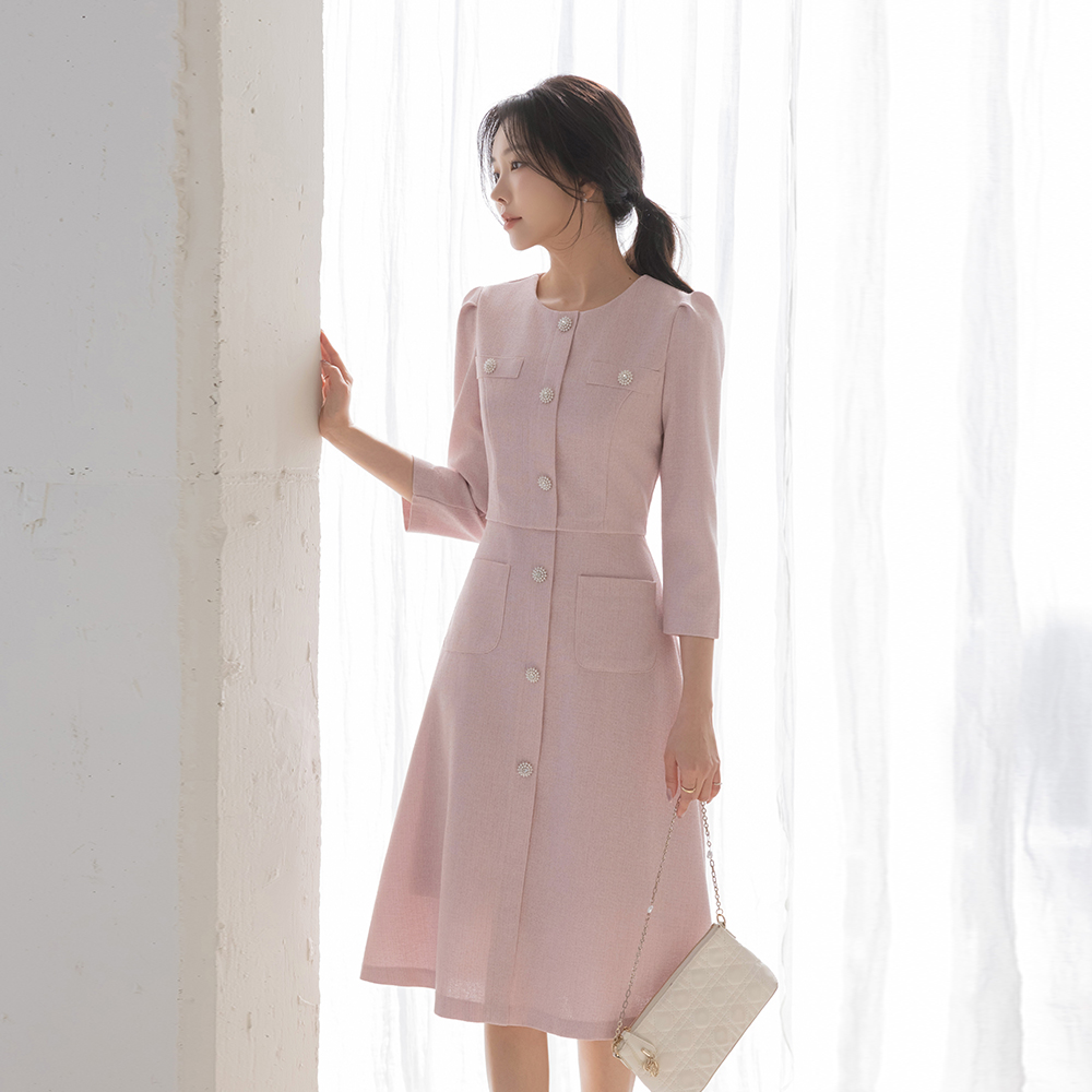 露西 两件套 风格 粗呢 7分 连衣裙