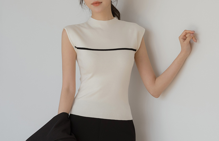 半高领 配色 帽檐袖 针织衫