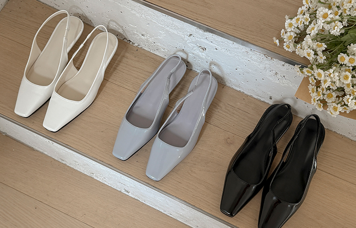 有光泽 柔丝 Square Toe 露脚后跟鞋 高跟鞋