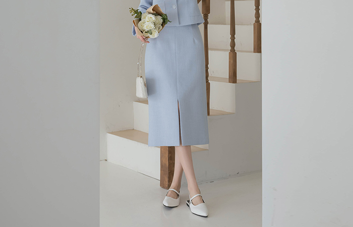 安娜 开衩 H字型 粗呢 Set-up 裙子