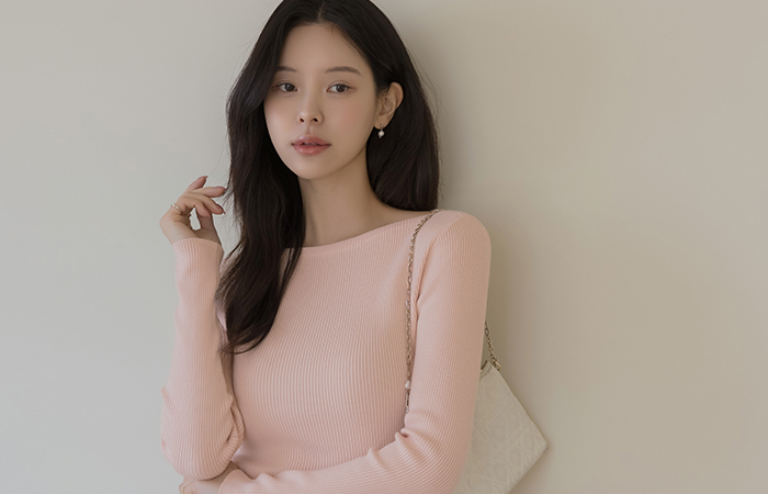 嘴唇领 颜色 条绒 长袖 针织衫