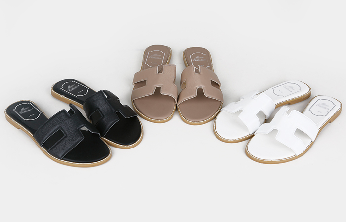 牛皮^ h平底鞋拖鞋