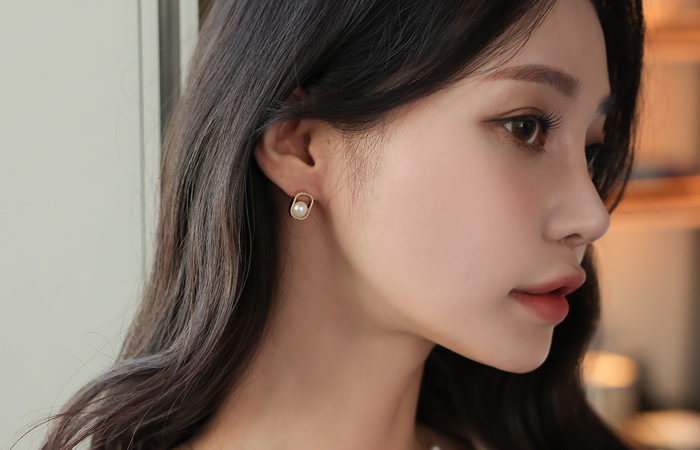 方形 扭曲 珍珠 耳环