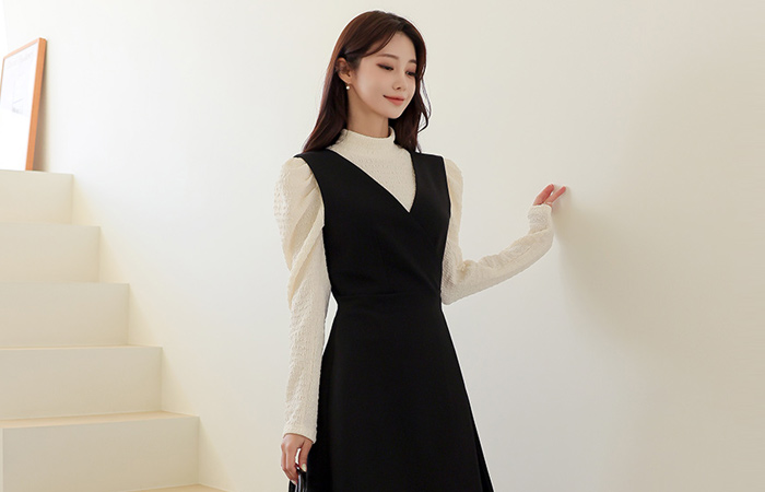 裹身 褶边 分层 连衣裙