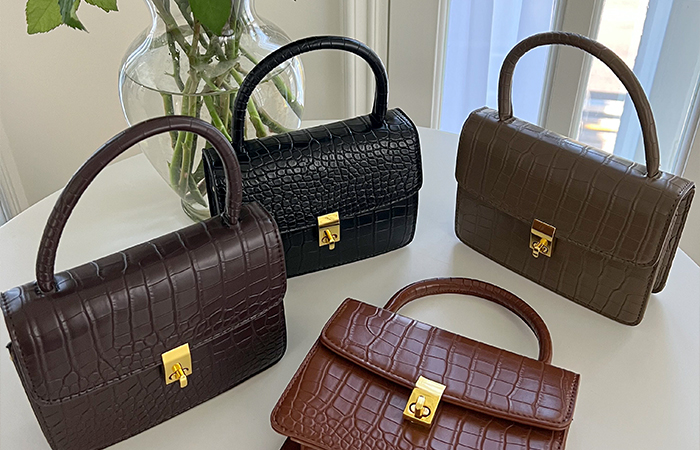 方形 金色带扣 鳄鱼纹 迷你 手提包
