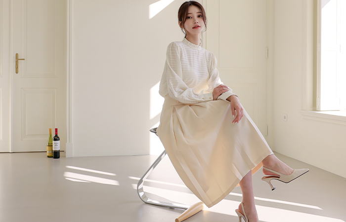 Peach 拉绒 反向 褶边 裙子