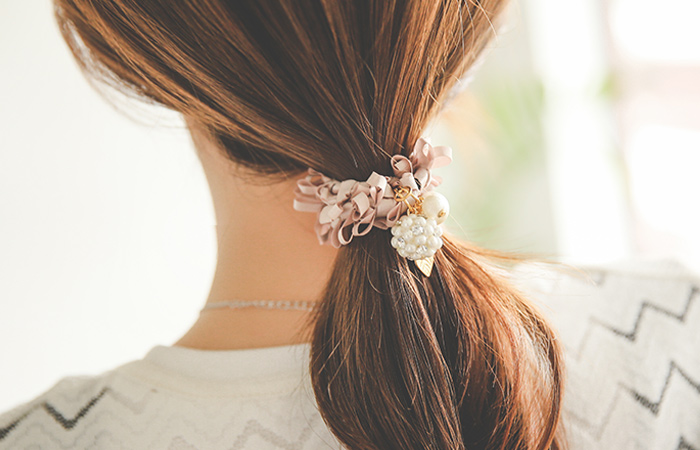 立方珍珠球发带蚕丝