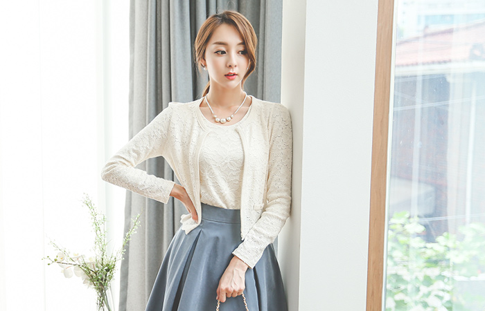 蕾丝 물결라인 开衫 夹克