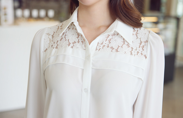 蕾丝挎包领女衬衫