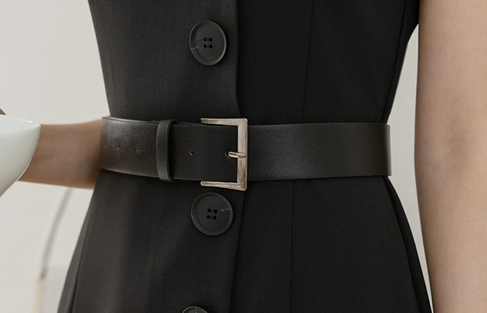 摩登 扣子 不规则 背心 H字型 连衣裙_腰带