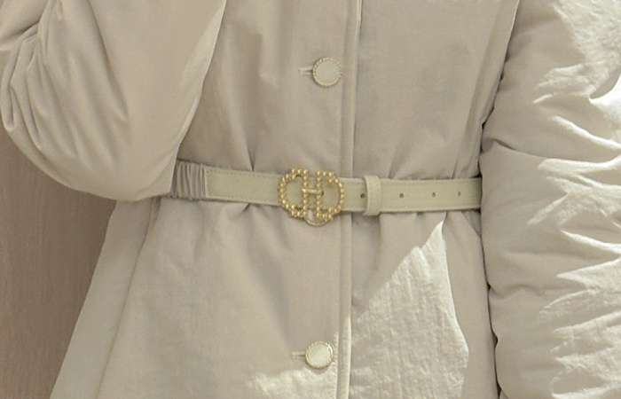 翻领 4唡 羽绒棉 修身 泡泡袖 羽绒服_腰带