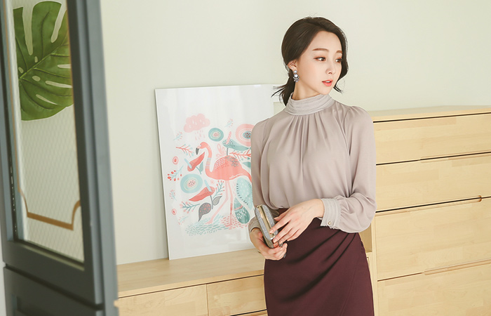 层褶裙高龄真丝女衬衫