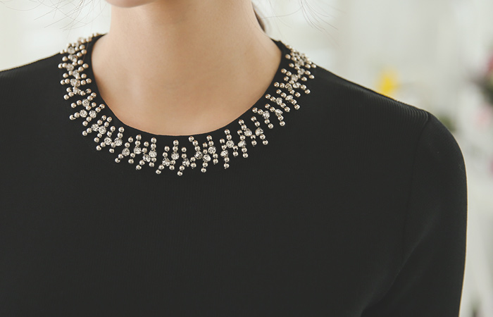 金属珠串针织衫