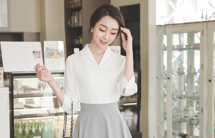 赠送披肩领珍珠按钮女衬衫（7套筒）