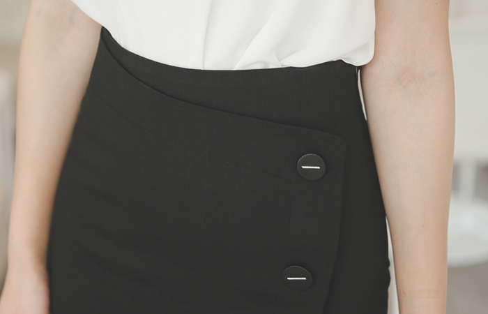 银提示按钮亚麻弹力裙子