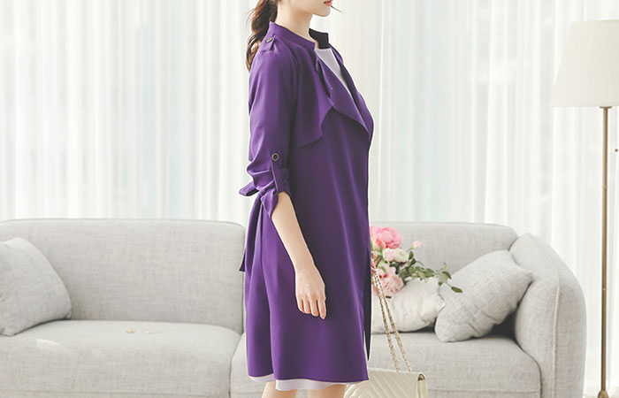 粉彩立领双翼海沟风衣