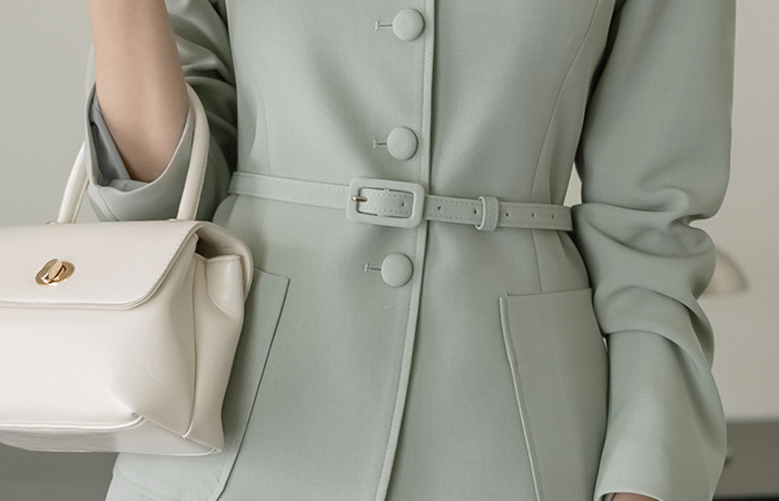 세린 古典 圆领 Set-up 夹克(+围巾)_腰带